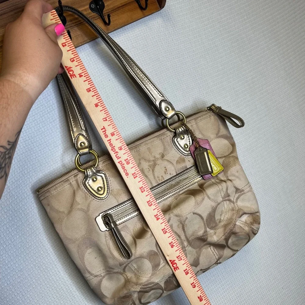 Coach Ashley Signature Jacquard Satchel Khaki Gold Shoulder Bag 23261 - Picture 7 of 8